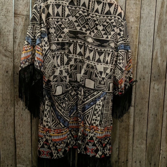 Angie Other - Angie Boho sheer fringed kimono medium